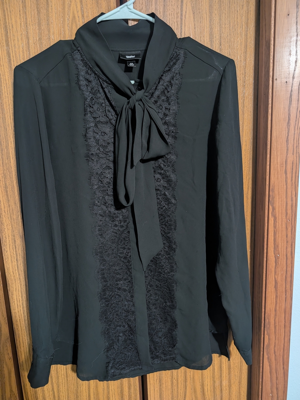 Mossimo Supply Lace Panel Tie Neck Blouse Black Medium